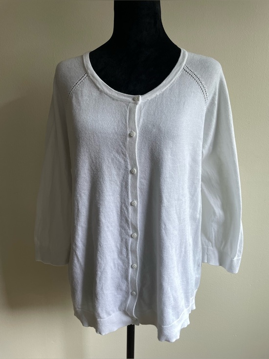 Reitmans Sweaters - Reitmans Essentials White 100% Cotton Cardigan Women’s L Lightweight Button Fron